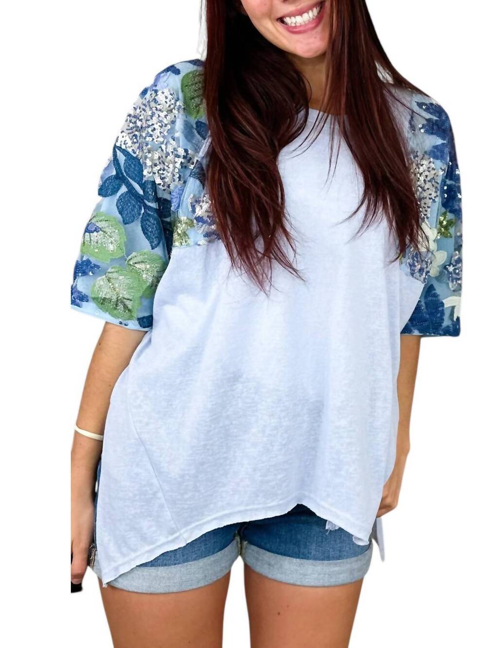 NEW DAVI & DANI let them adore you cotton blend short sleeve top in blue